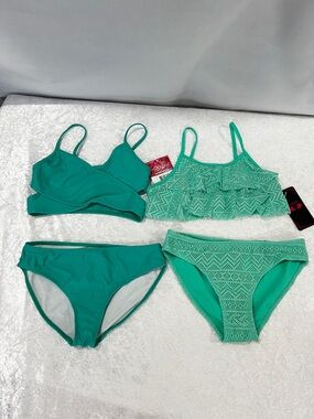 Set of Two Swimwear Bikini Bottom And Tops Kids Girls Size 10-12 Teal Green
